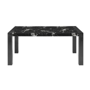 Dahiris Modern Dining Table with Faux Marble Top in Black Rubber Wood