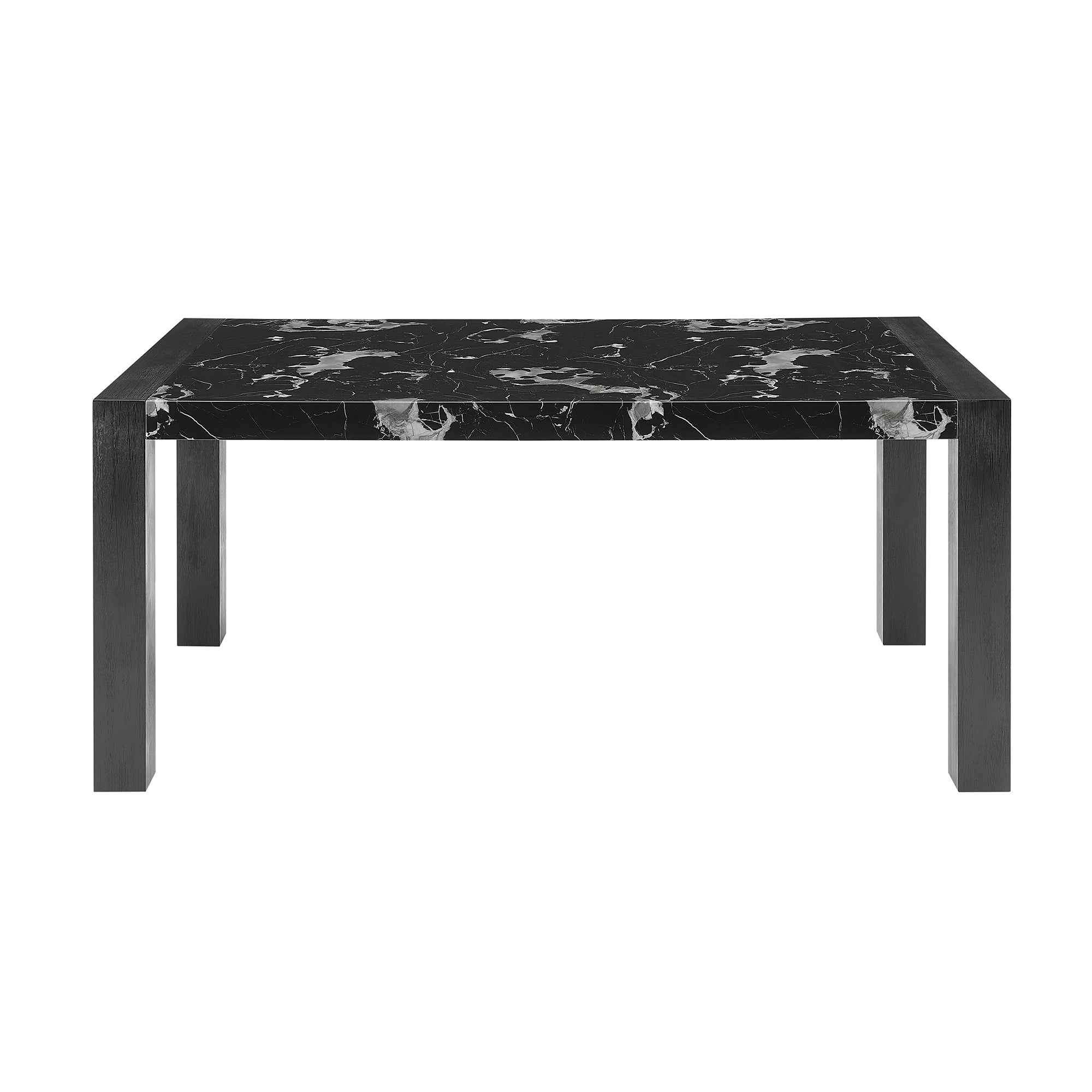 Dahiris Modern Dining Table with Faux Marble Top in Black Rubber Wood