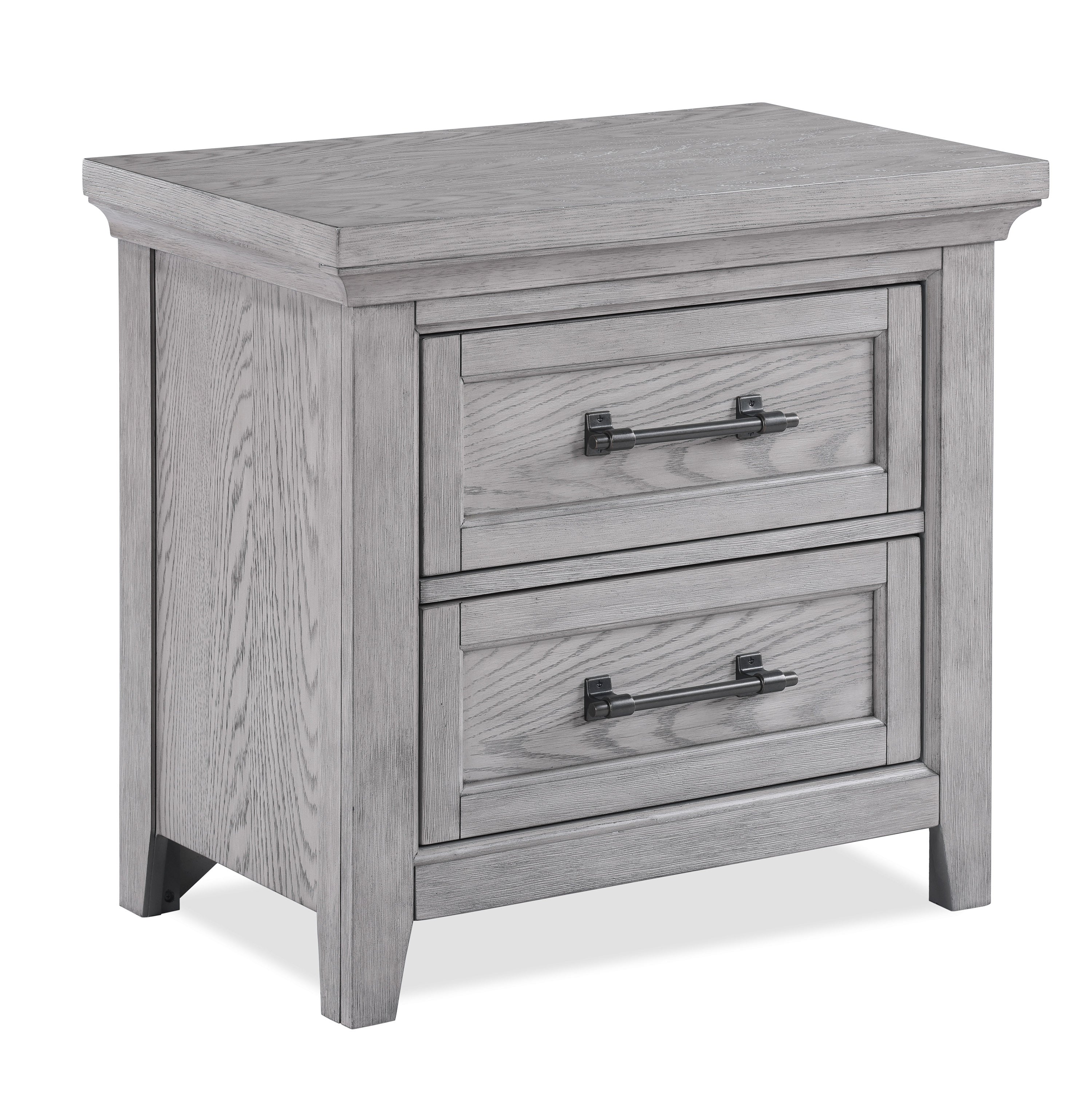 Light Gray Finish 1pc Two Drawers Nightstand Wooden Bedroom Furniture Metal Pull Furniture
