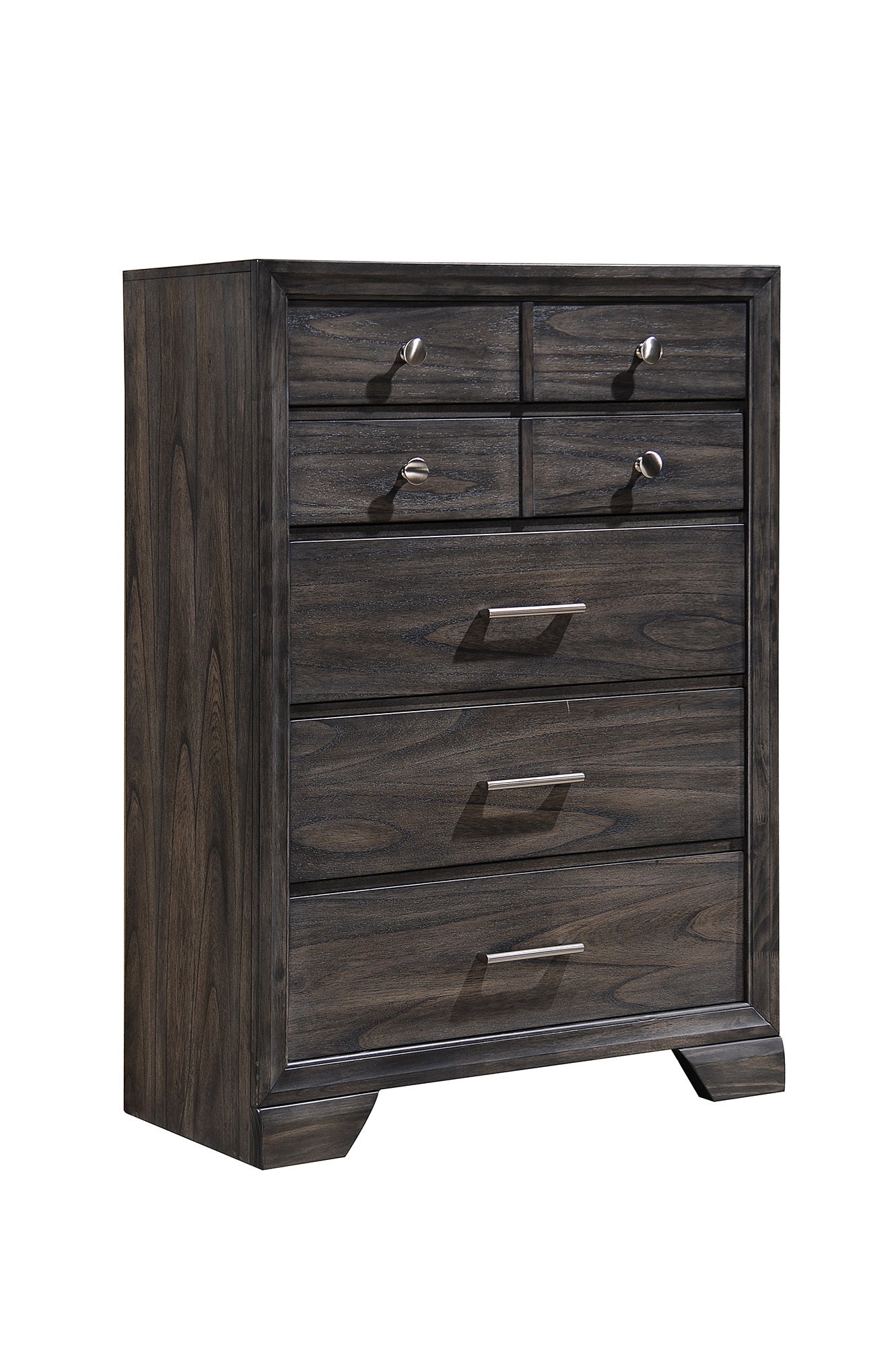 1pc Contemporary Dark Wood Grain Finish Metal Knobs Storage Drawers Tall Chest Wooden Gray