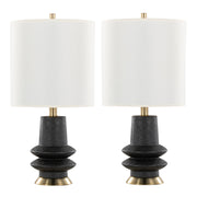 Lloyd 26' Contemporary Polyresin Table Lamp in Sanded Matte Black Polyresin, Modern Brass and White Linen Shade from Grandview Gallery by LumiSource - Set of 2
