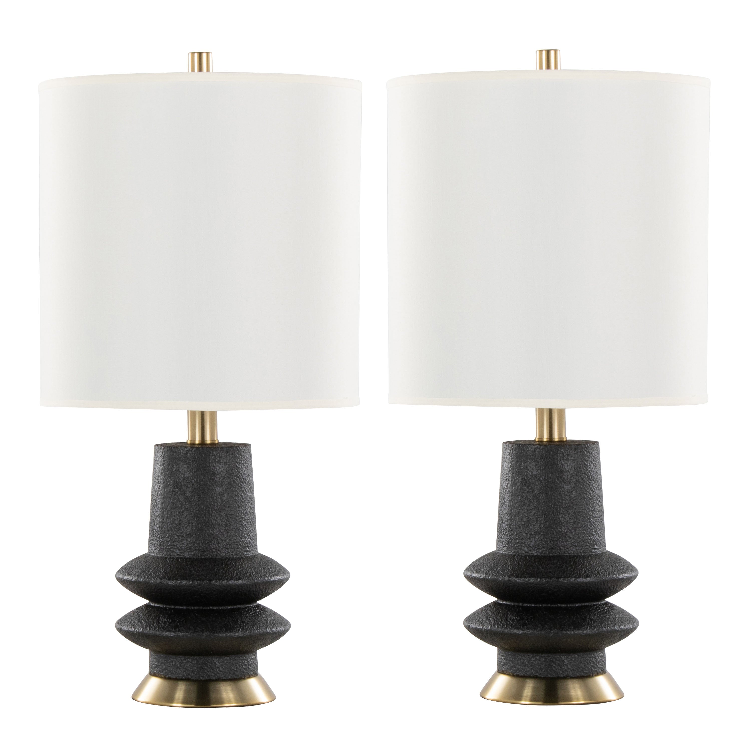 Lloyd 26' Contemporary Polyresin Table Lamp in Sanded Matte Black Polyresin, Modern Brass and White Linen Shade from Grandview Gallery by LumiSource - Set of 2