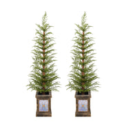 4ft Pre-Lit Artificial Christmas 2-Piece Set with Realistic PE Material, Green, Vinyl, 47.2in H
