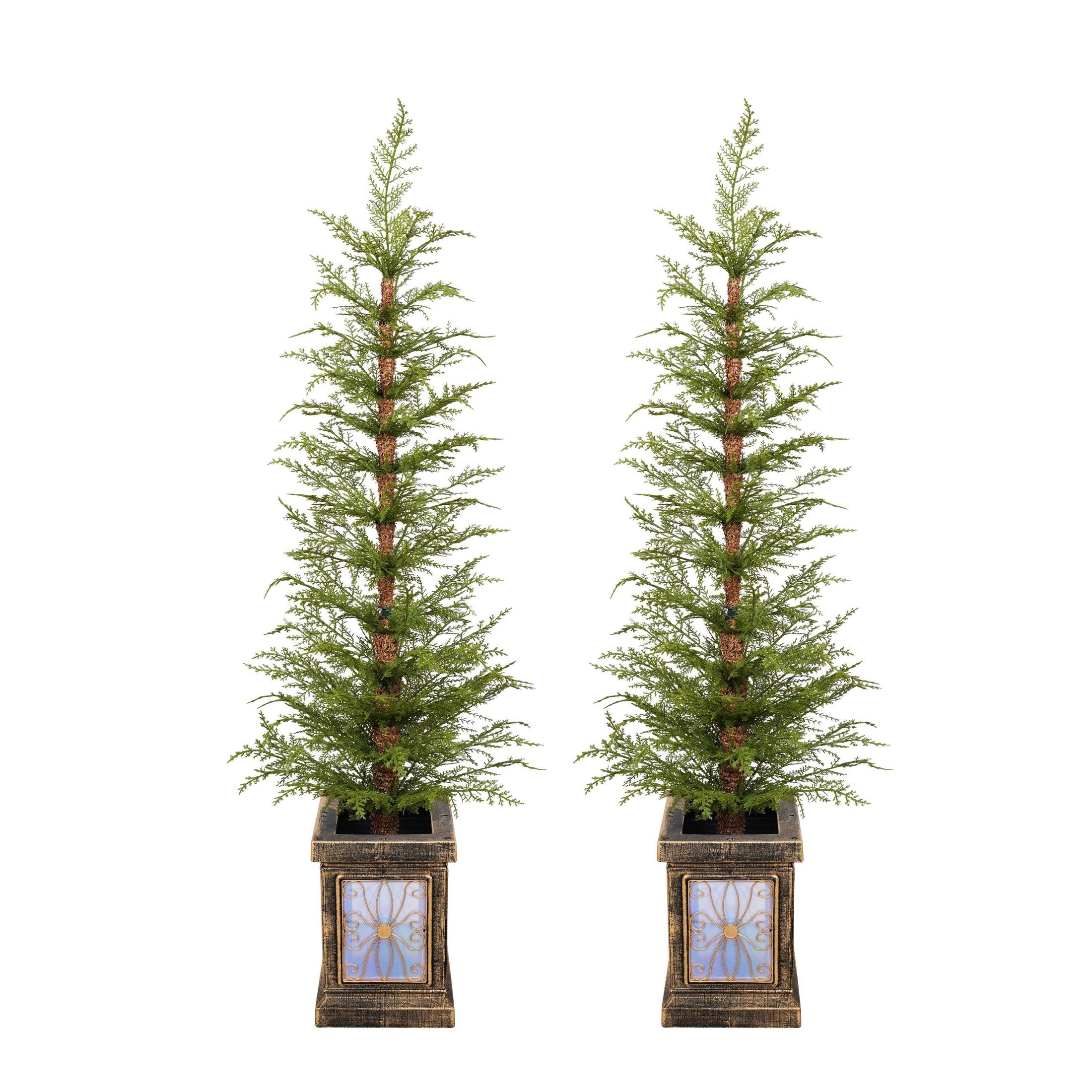 4ft Pre-Lit Artificial Christmas 2-Piece Set with Realistic PE Material, Green, Vinyl, 47.2in H