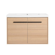 Oak Bathroom Vanity with Resin Countertop Sink, 30 Inch, Engineered Wood, 2 Doors Cabinet Set
