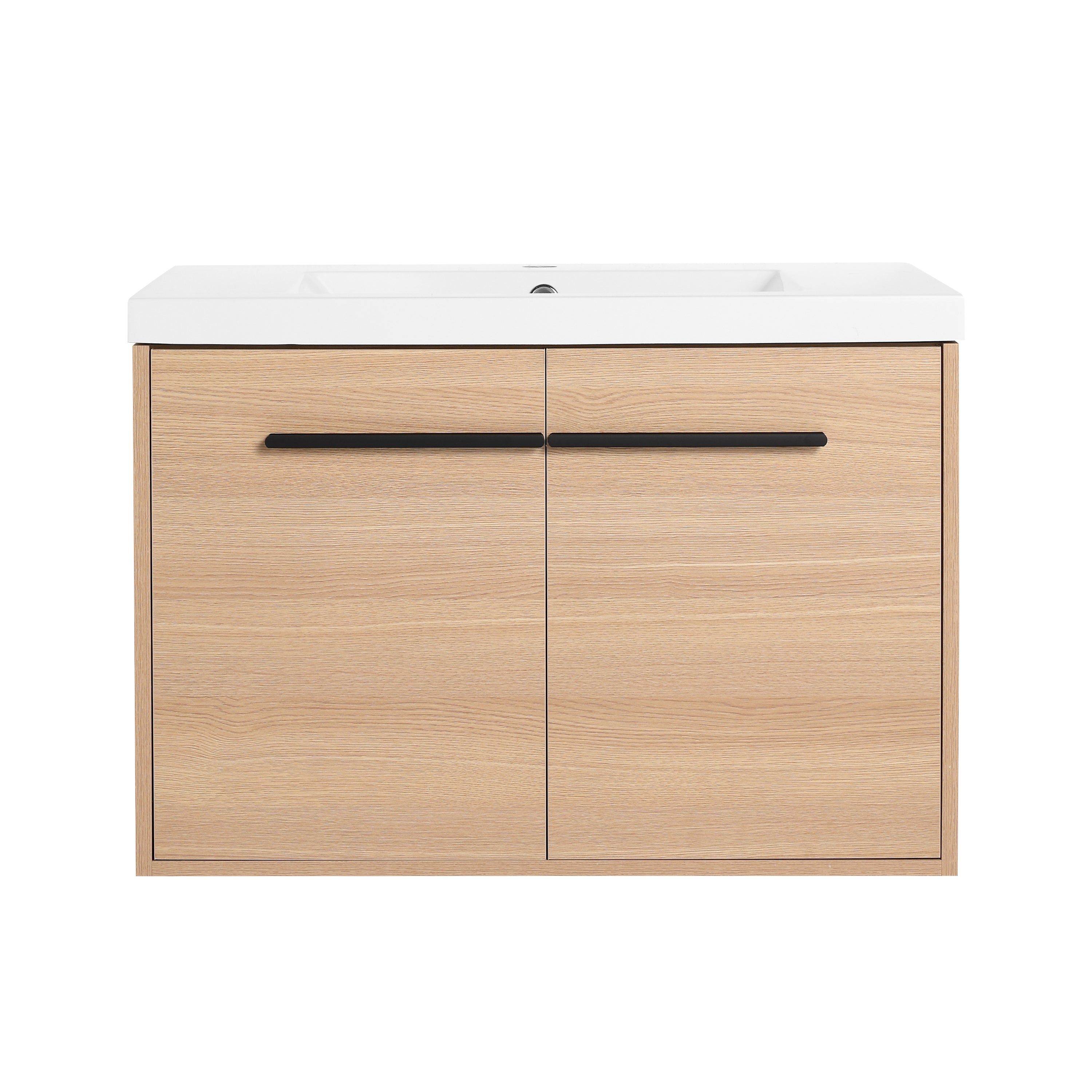 Oak Bathroom Vanity with Resin Countertop Sink, 30 Inch, Engineered Wood, 2 Doors Cabinet Set