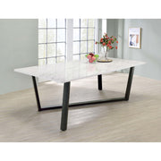 Vesper Faux White Marble and Gunmetal Dining Table