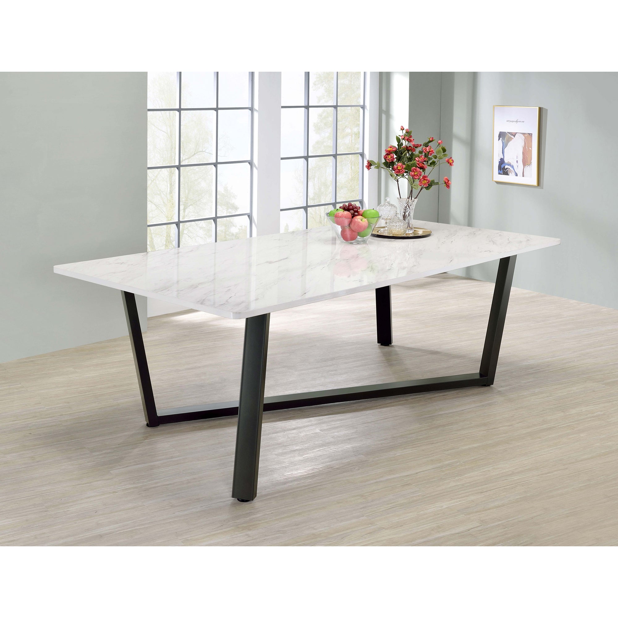 Vesper Faux White Marble and Gunmetal Dining Table