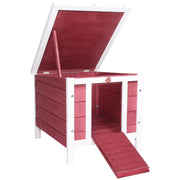 PawHut Small Wooden Rabbit Hutch Bunny Cage Guinea Pig Cage Duck House Dog House with Openable & Waterproof Roof, Red