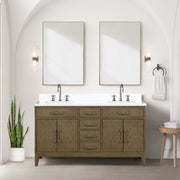 Grey Oak Double Bath Vanity 60 in. W x 22 in. D, White Quartz Top, and Faucet Set