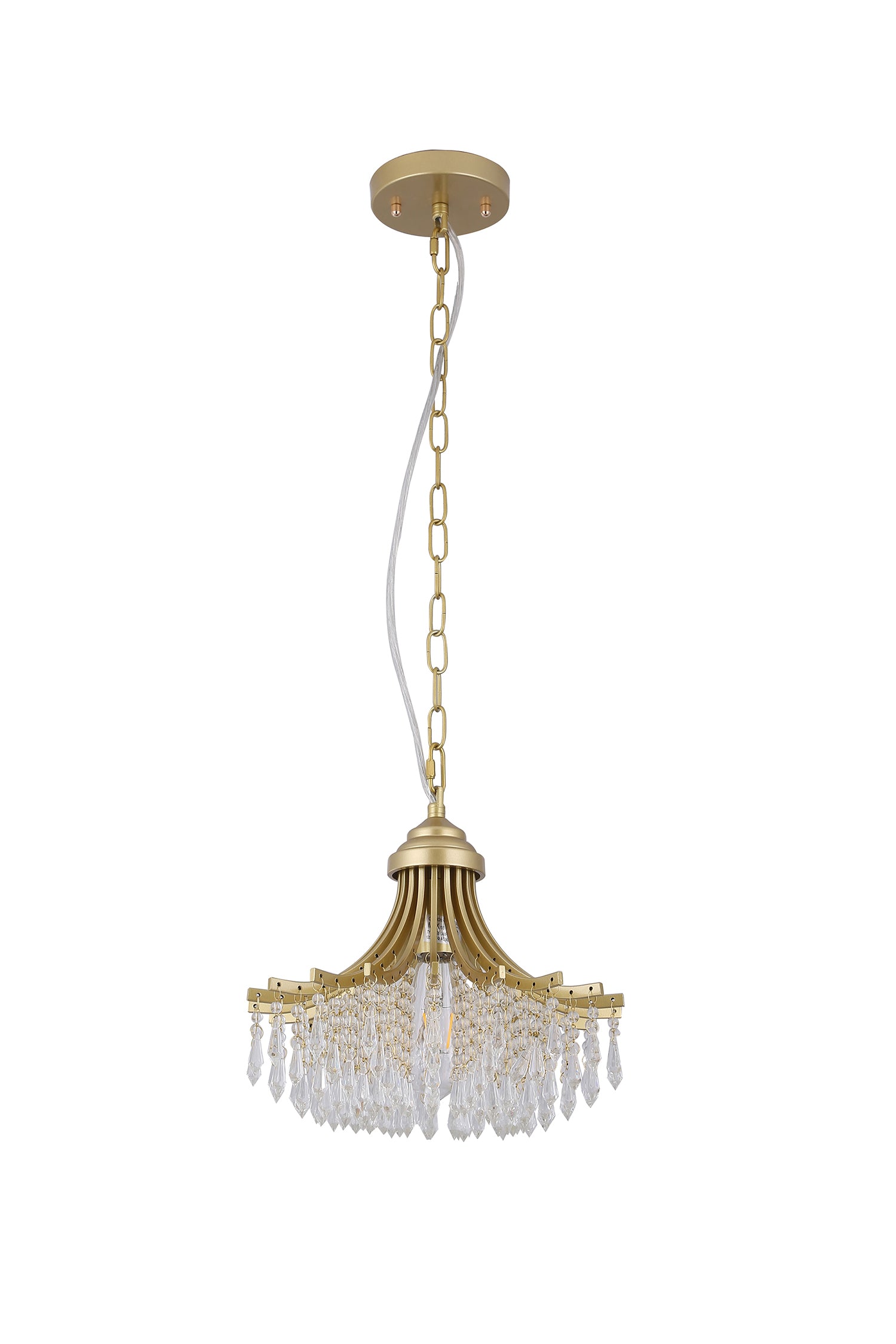 11.75' Dia X 10' H Single Bulb Matte Gold Glass Fan Shape Pendant Chandelier