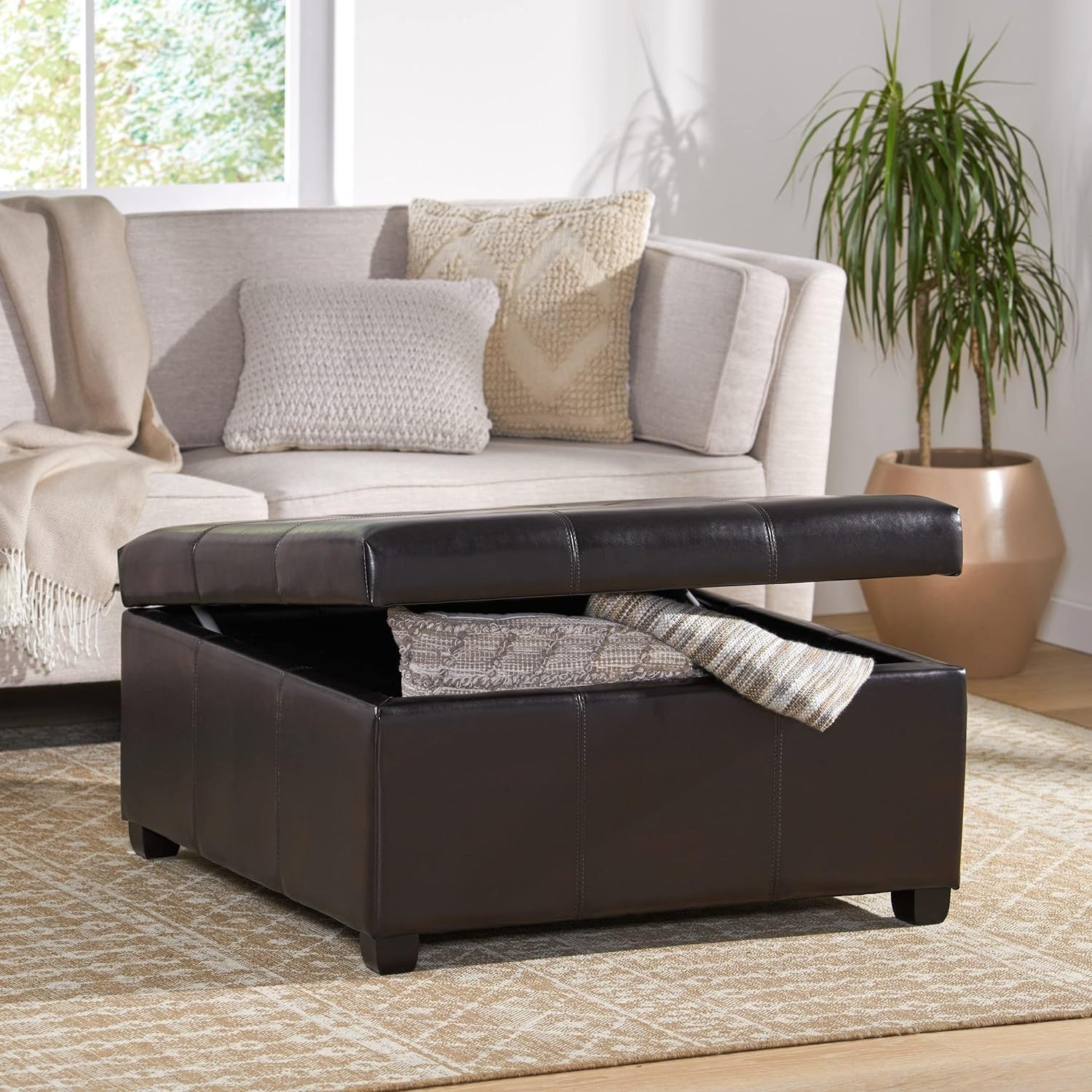 35inch Storage Ottoman,Large Square Ottoman Bench with Storage,Tufted Ottomans Footstool for Living Room