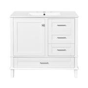 Modern 36-Inch White Bathroom Vanity with Solid Pine Frame, Soft-Close Door, and Drawers