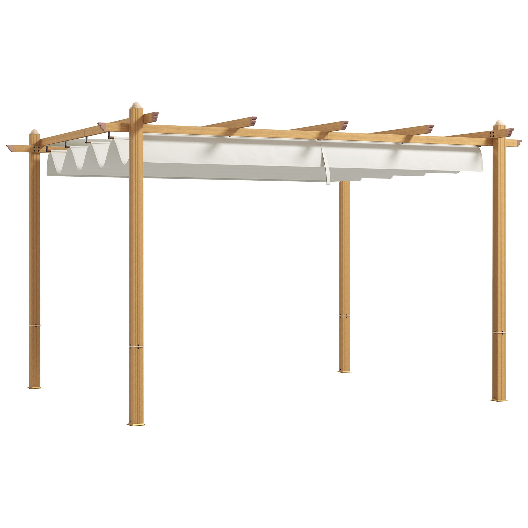 Outsunny 10' x 10' Retractable Pergola Canopy, Wood Grain Aluminum Pergola, Outdoor Sun Shade Shelter for Grill, Garden, Patio, Backyard, Deck, Cream White