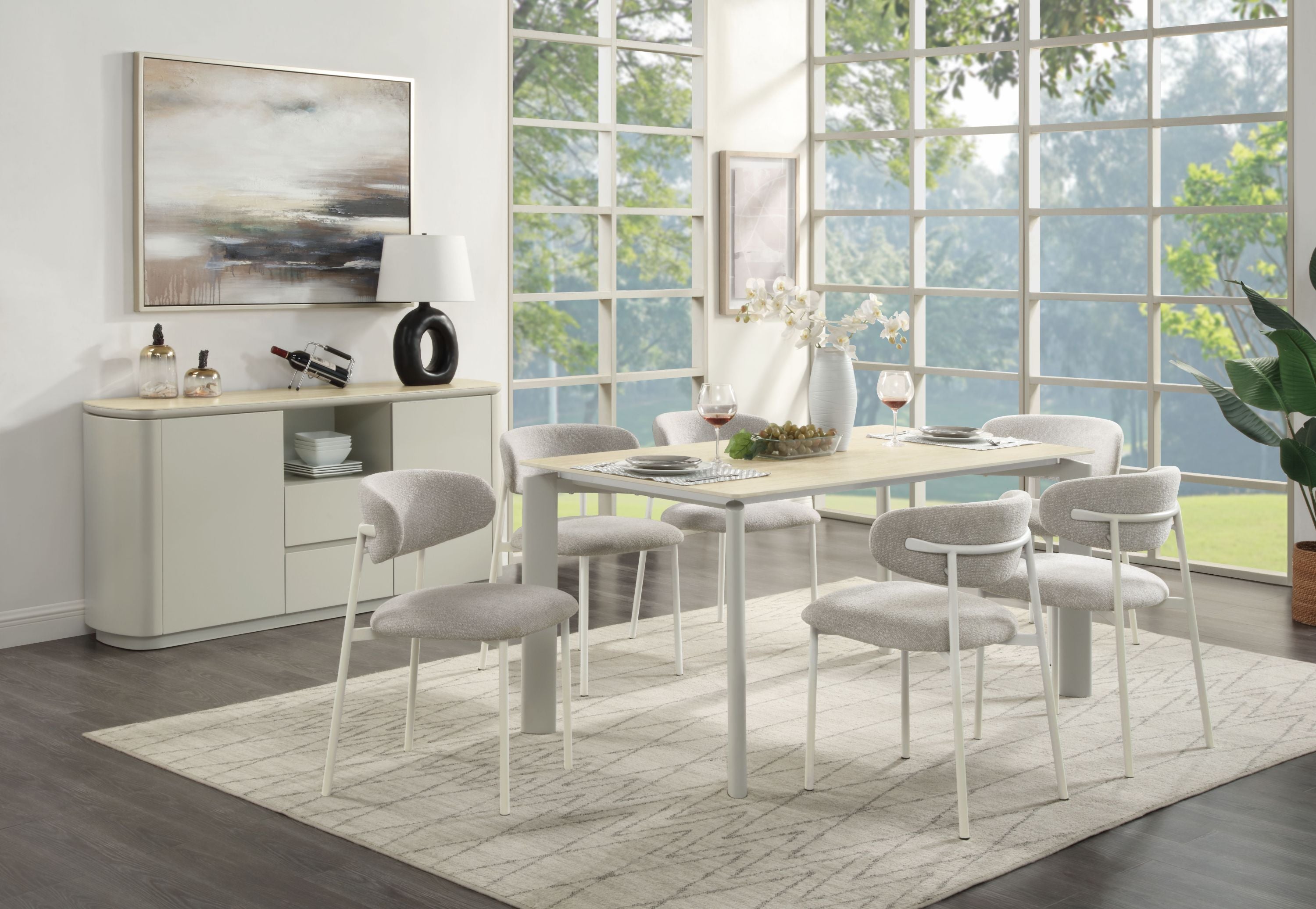 Ingram Ceramic Top & Light Gray Finish Dining Table