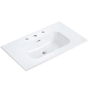 BB0930Y331, Integrated white ceramic basin with three predrilled faucet holes, faucet and drain assembly NOT included