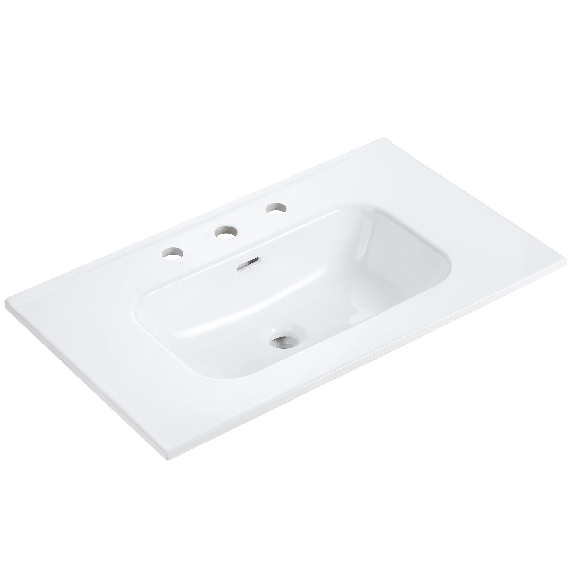 BB0930Y331, Integrated white ceramic basin with three predrilled faucet holes, faucet and drain assembly NOT included