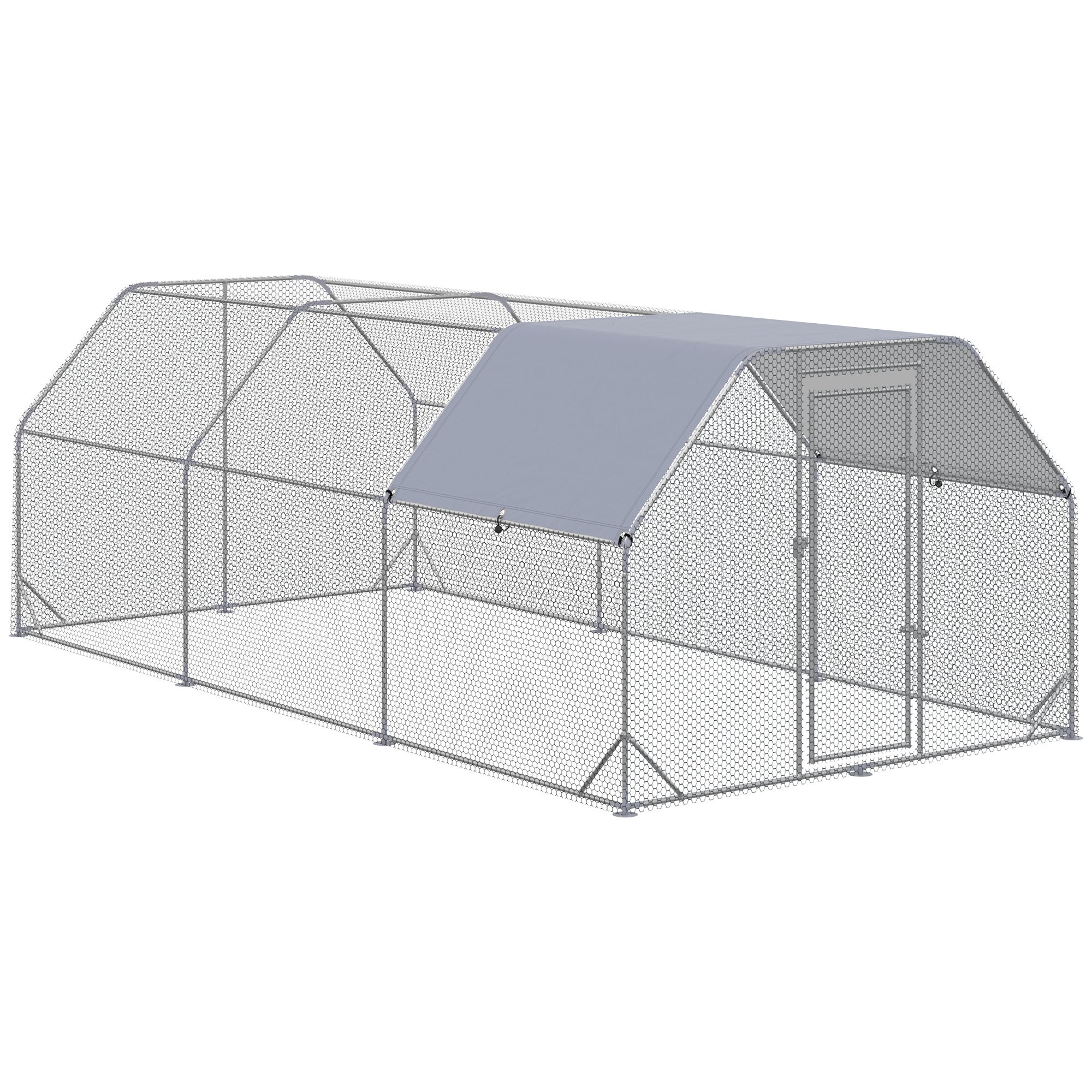 PawHut Large Chicken Coop Metal Chicken Run with Waterproof and Anti-UV Cover, Flat Shaped Walk in Fence Cage Hen House for Outdoor and Yard Farm Use, 1' Tube Diameter, 9.2' x 18.7' x 6.4'