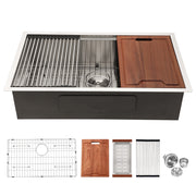 Premium Single Bowl Undermount Workstation Kitchen Sink with Accessories, Brushed Nickel Finish, 33' x 19' x 10', 16 Gauge Stainless Steel