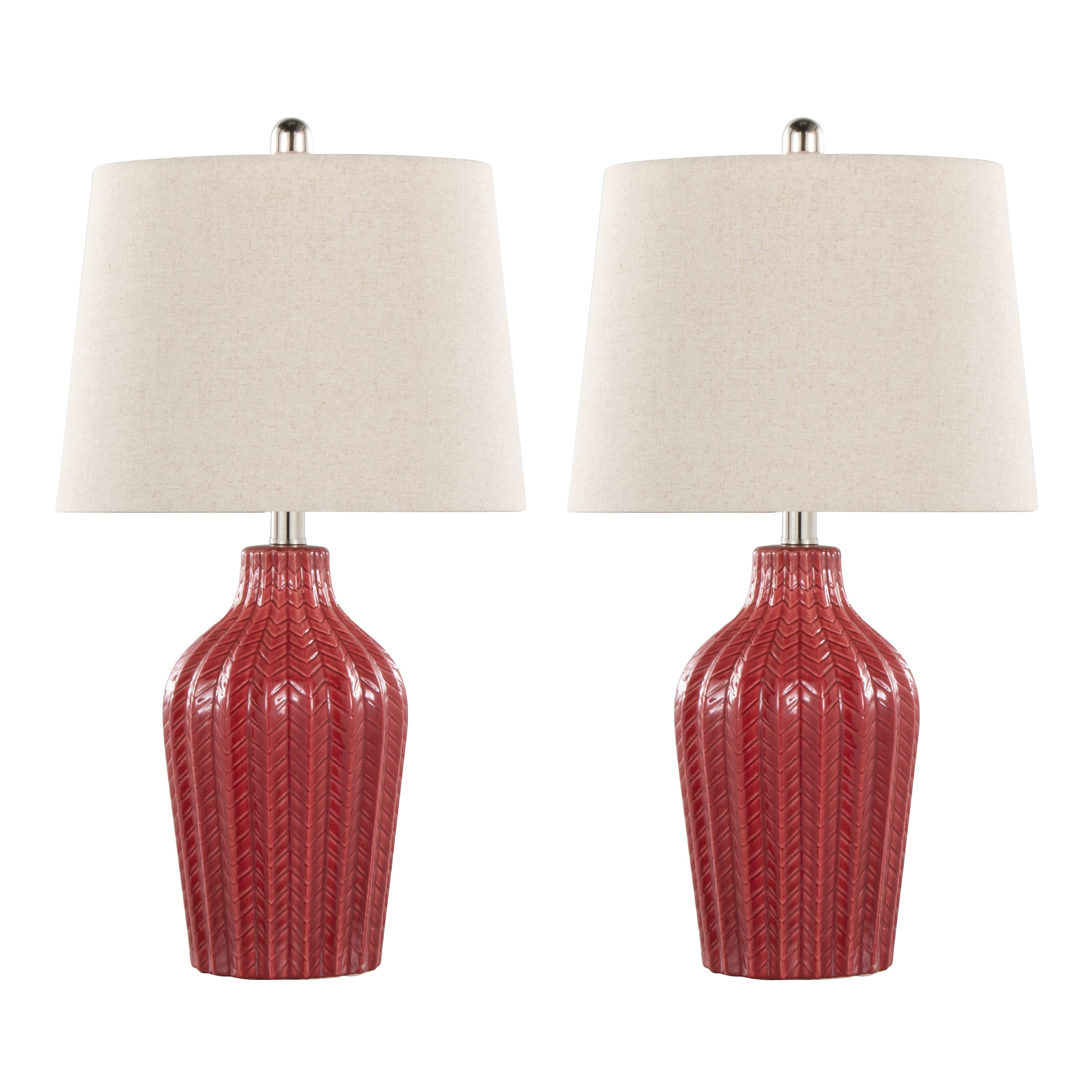 Rockwell 23' Contemporary Ceramic Table Lamp in Glossy Brick Red Ceramic, Polished Nickel and Natural Linen Shade from Grandview Gallery by LumiSource - Set of 2