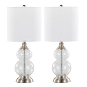 Belle 20' Contemporary Glass Accent Lamp in Clear Wrinkle Glass, Brushed Nickel and White Linen Shade from Grandview Gallery by LumiSource - Set of 2