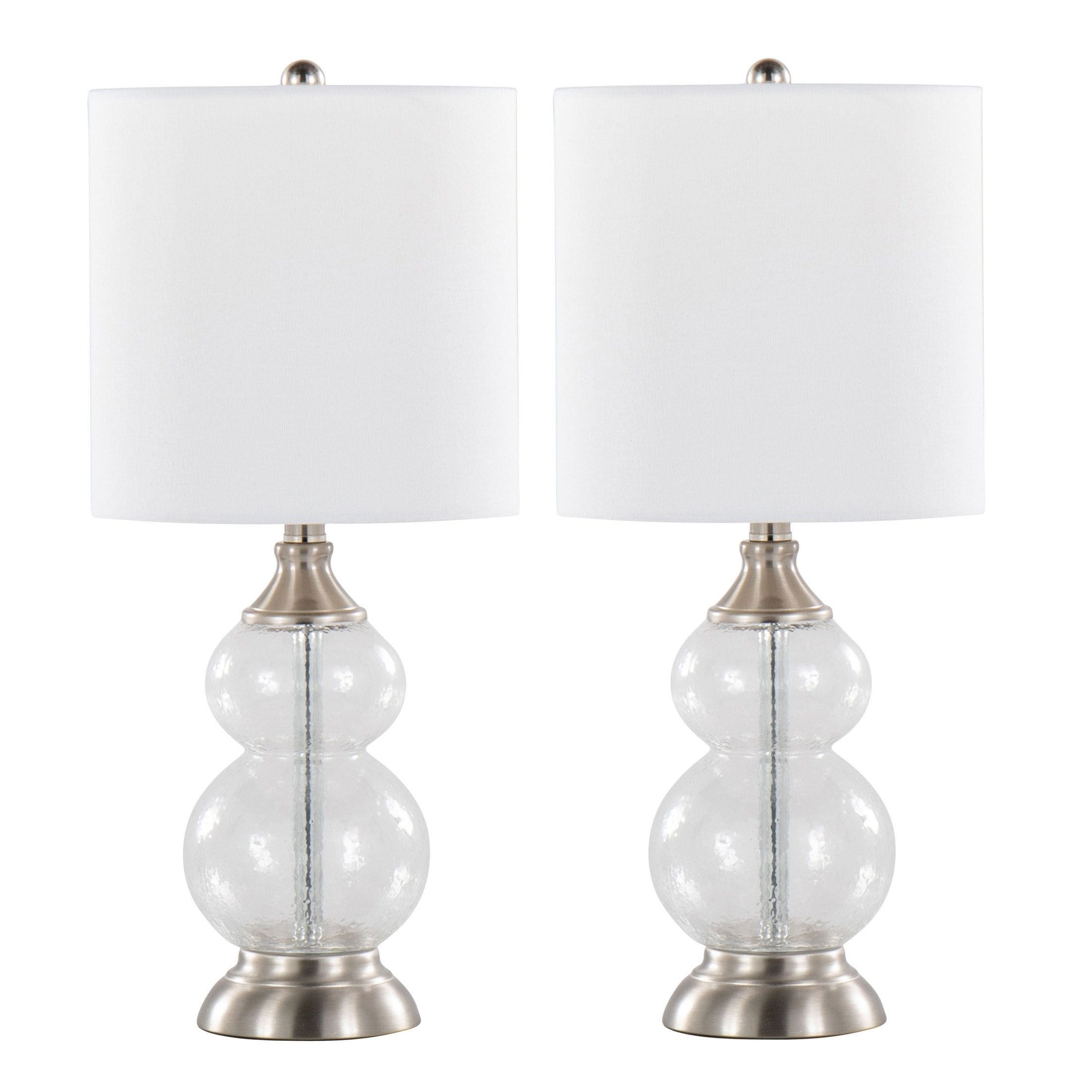 Belle 20' Contemporary Glass Accent Lamp in Clear Wrinkle Glass, Brushed Nickel and White Linen Shade from Grandview Gallery by LumiSource - Set of 2