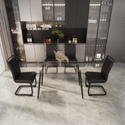 51 inch Glass Dining Table Set for 4, Dining Table & Chair Sets with Black Metal Legs for Kitchen, Modern Rectangle Tempered Glass Table Top and  PU Dining  armless Chair for Dining Room