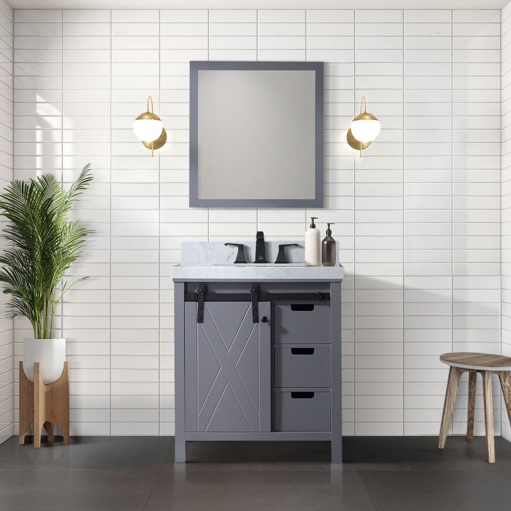 Dark Grey Bath Vanity 30 in. W x 22 in. D, with Carrara Marble Countertop