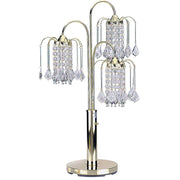 34' Tall Metal Table Lamp with Brass finish, 3 Crystal Chandelier Lights