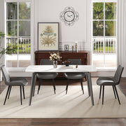 62.99' Modern Artificial Stone White Curved Edge Dark Grey Metal Leg Dining Table-Can Accommodate 6 People(Dining Table Only)