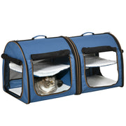 PawHut 39' Portable Soft-Sided Pet Cat Carrier with Divider, Two Compartments, Soft Cushions, & Storage Bag, Blue