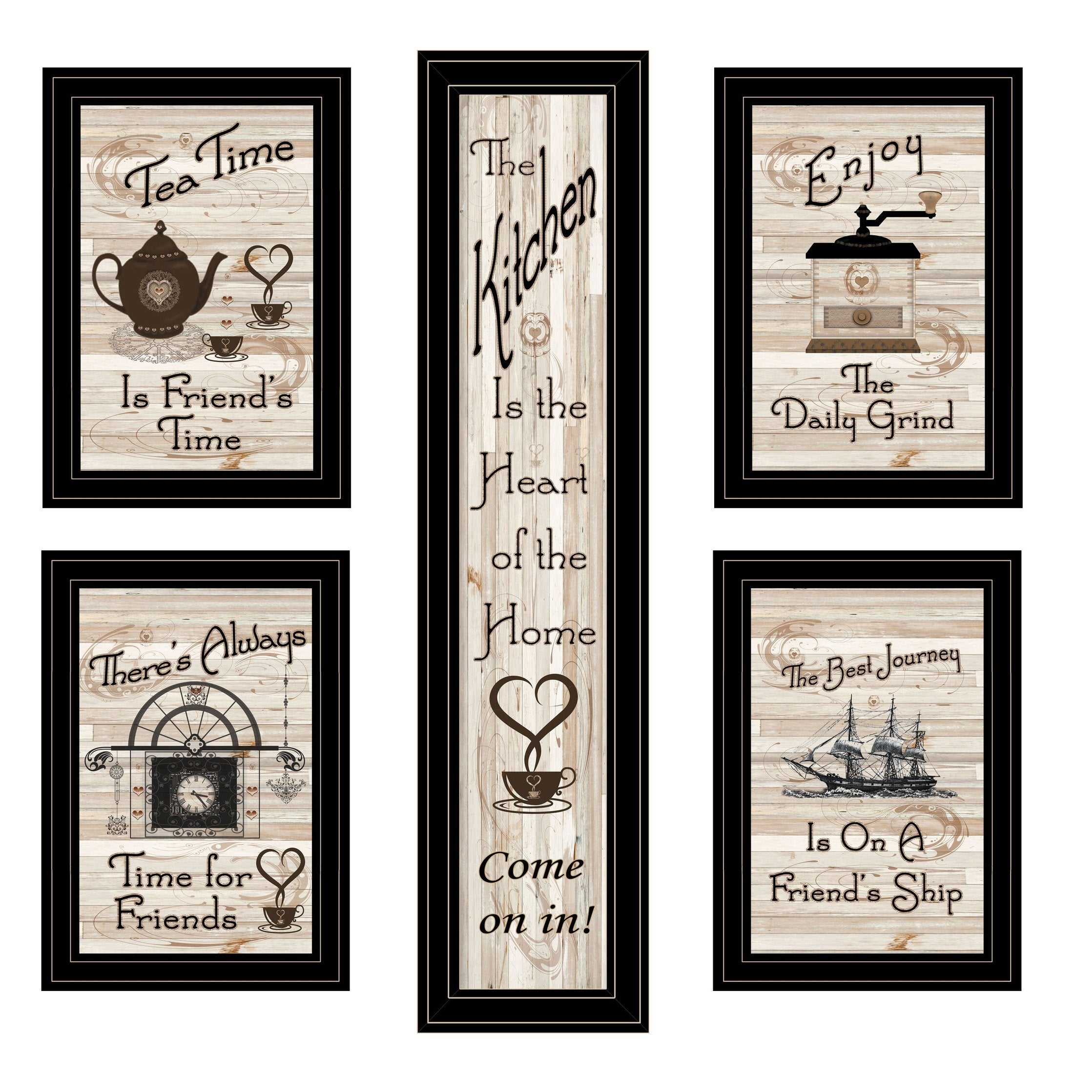 'Kitchen Friendship Collection' 5-Piece Vignette By Trendy Decor 4U, Black Frame
