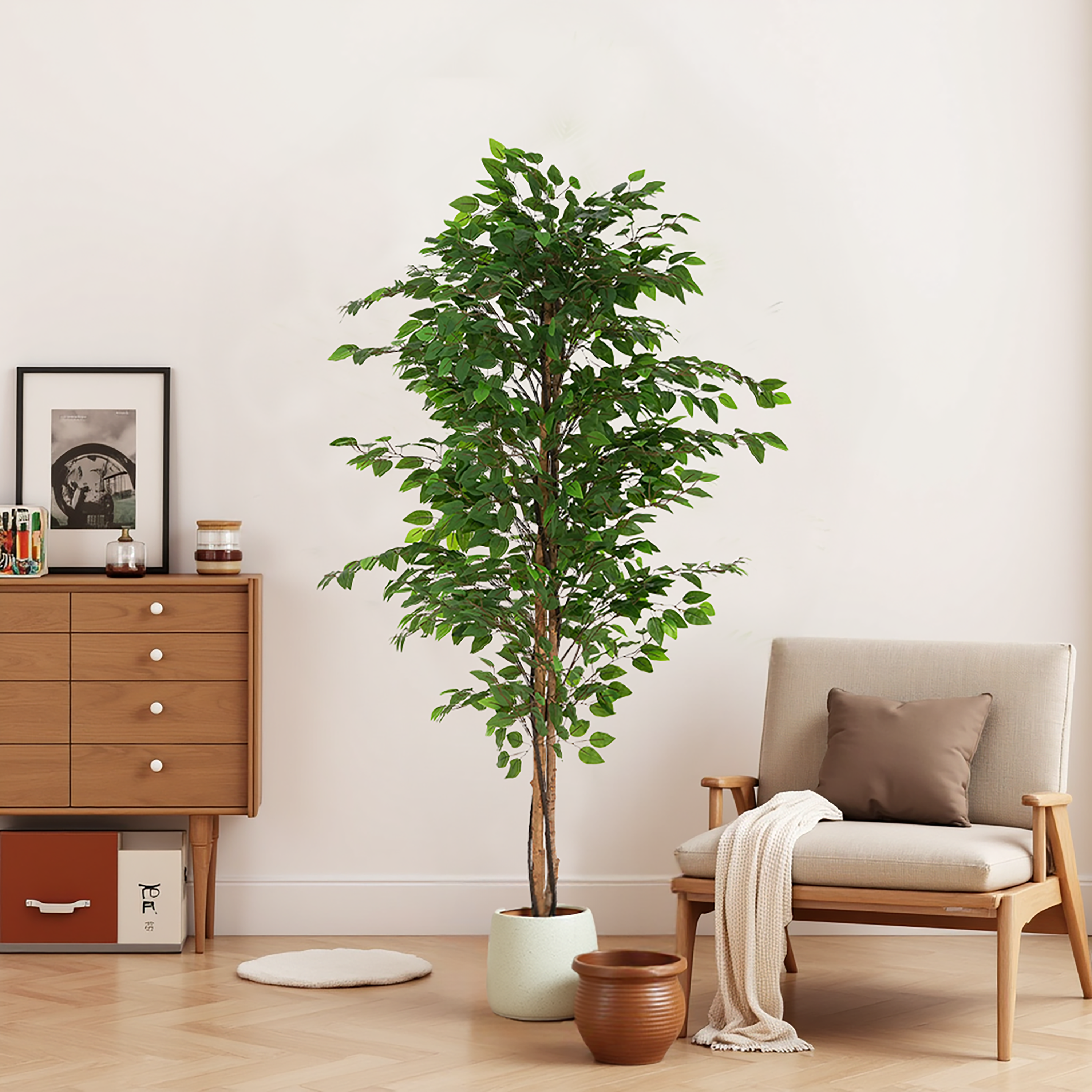 74' Artificial Ficus Tree with Black Plastic Pot