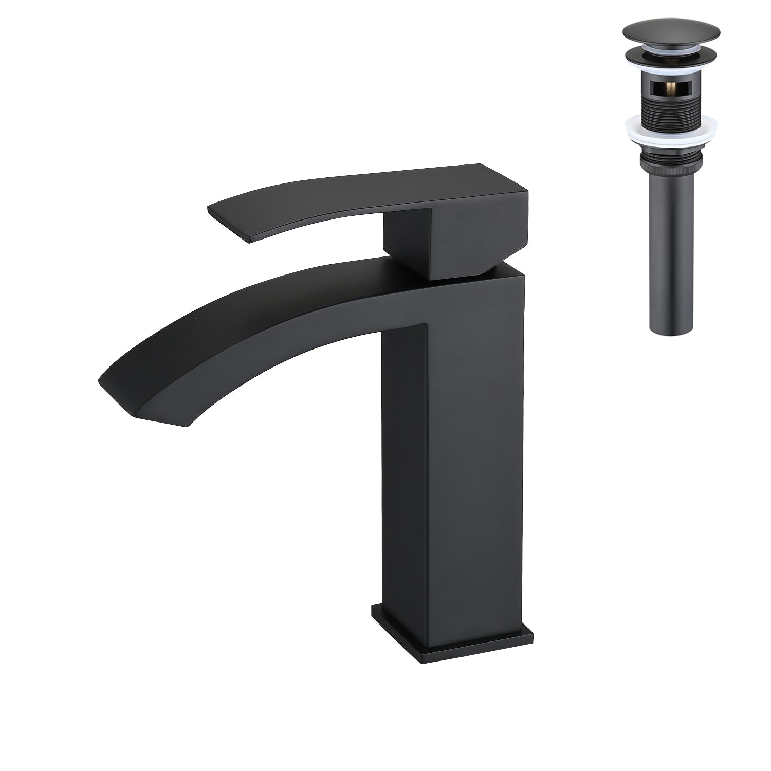 Waterfall Spout Bathroom Sink Single Handle Faucet with Pop-Up Drain (with Overflow)