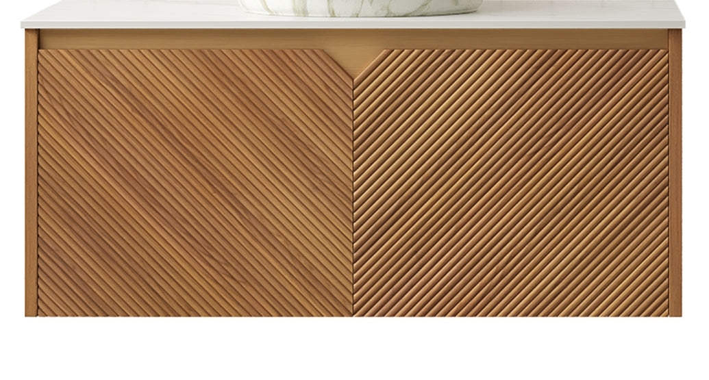 RUBEN 36' Wall-Mounted Brown Oak Cabinet and Carrara White Countertop, NO Basin, No Faucet and Sink Cover