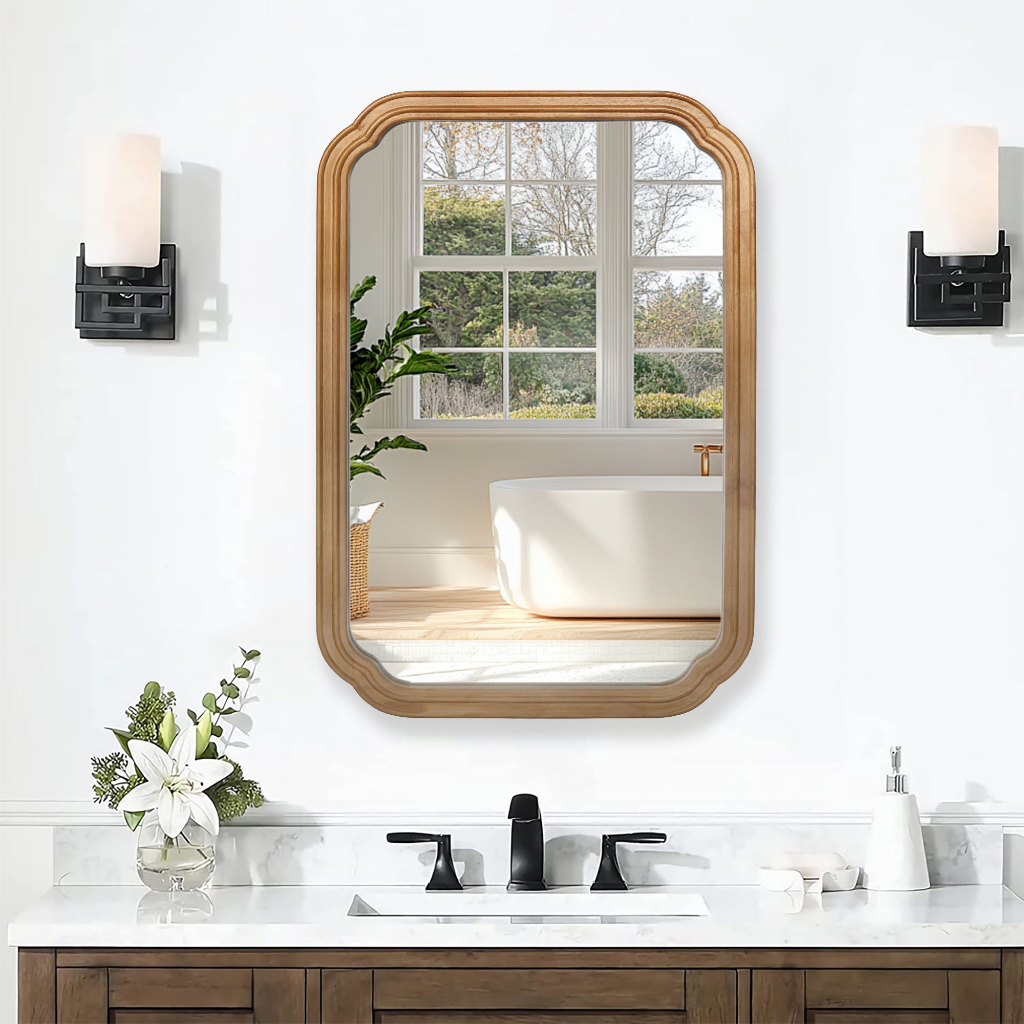 29.72*19.69 inches Functional Mirror with Cabinet, Wood Framed Bathroom Wall Cabinet with Mirror and Adjustable Shelves, Wall Mounted Mirror with Storage for Bathroom