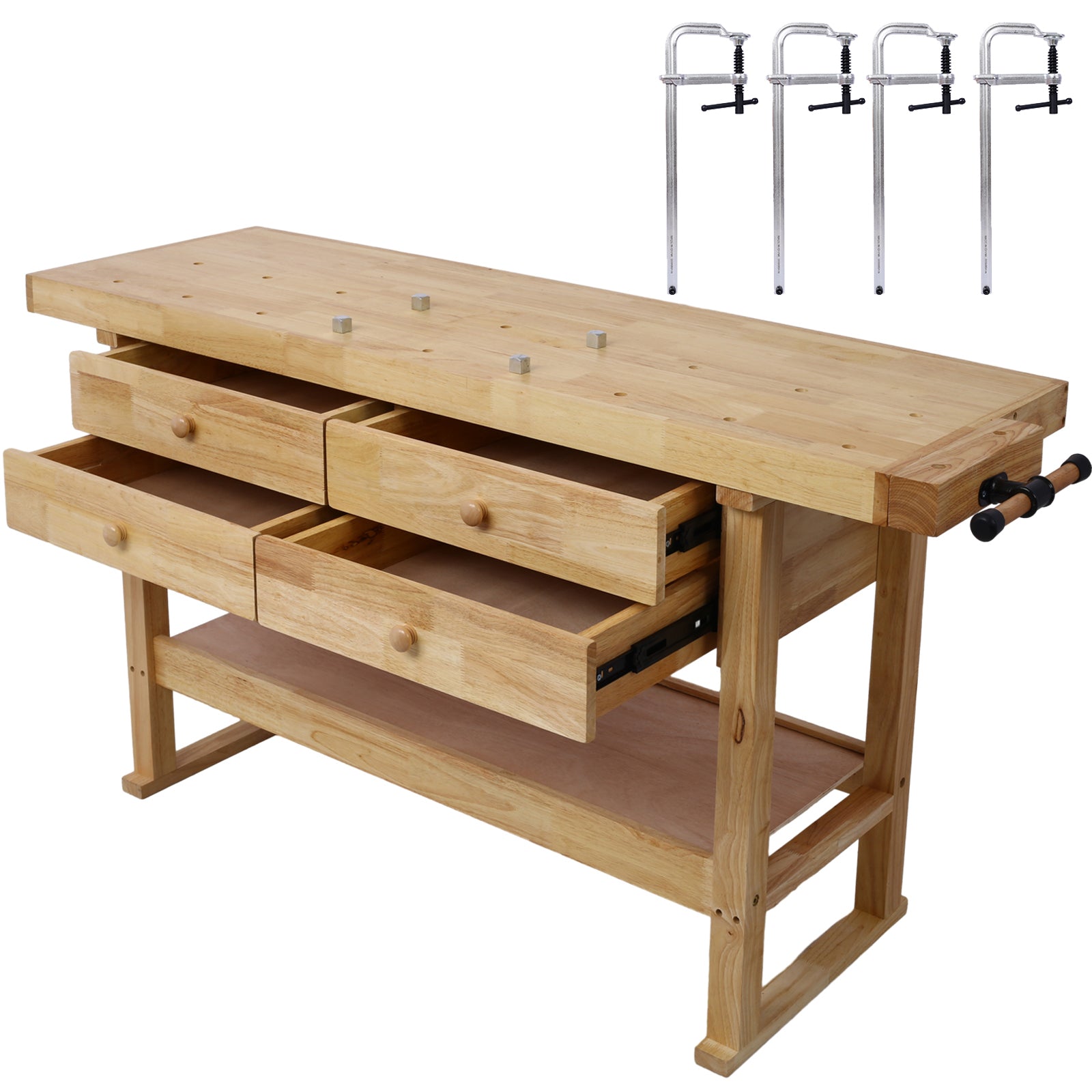 60in Workbench with 4 Drawers Wooden Workbench for Garage Workshop and Home, with Bar Clamps Set 12 inch x 3inch Throat,Pack of 4