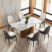 63 'modern artificial stone curved white panel bronze iron metal legs-can accommodate 6-8 people.
