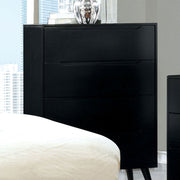 Black Finish Modern Mid-Century Chest 4-Drawers Recessed Handle Tapered Round Legs