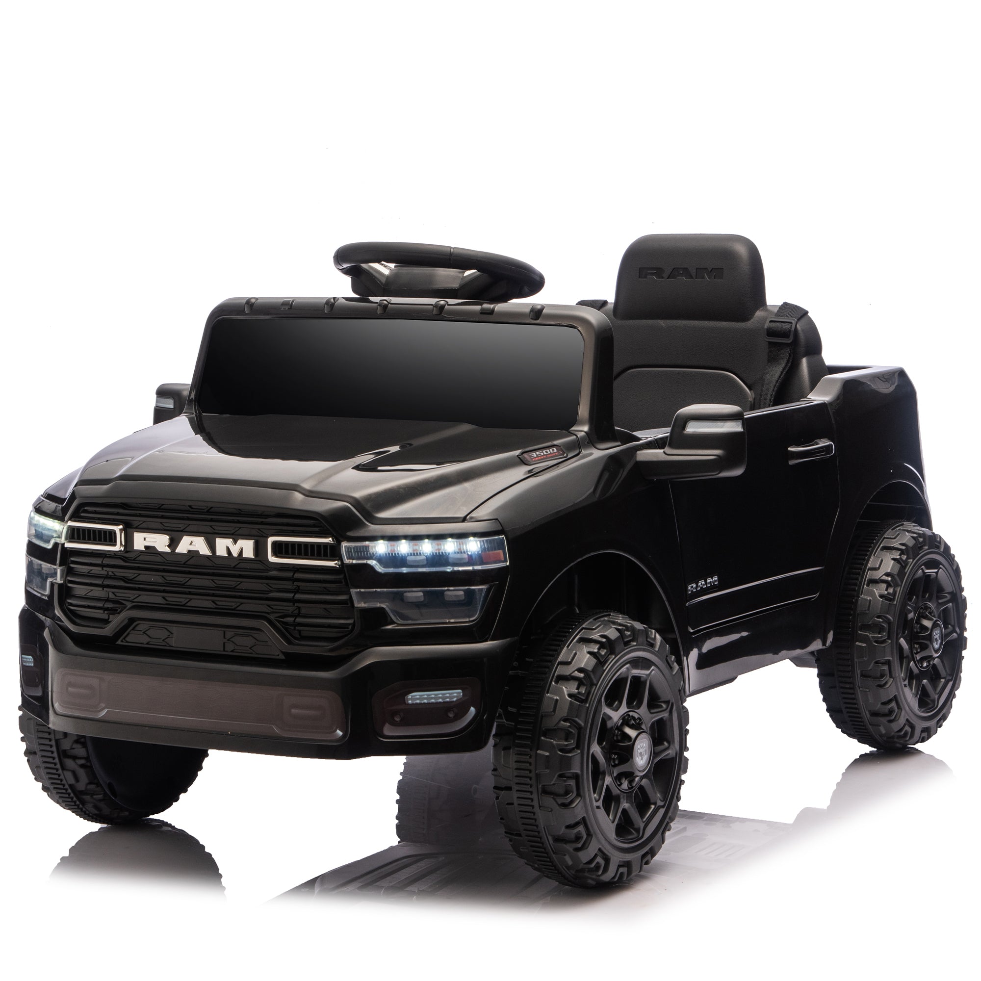 Licensed Dodge RAM 3500 12V Kids Ride On Truck,W/ Remote Control,2WD & Rear Shock Suspension,LED Headlights &Low Battery Alarm,3-speed remote adjustment,Built-in Music & Bluetooth,Recommended age: 3-6