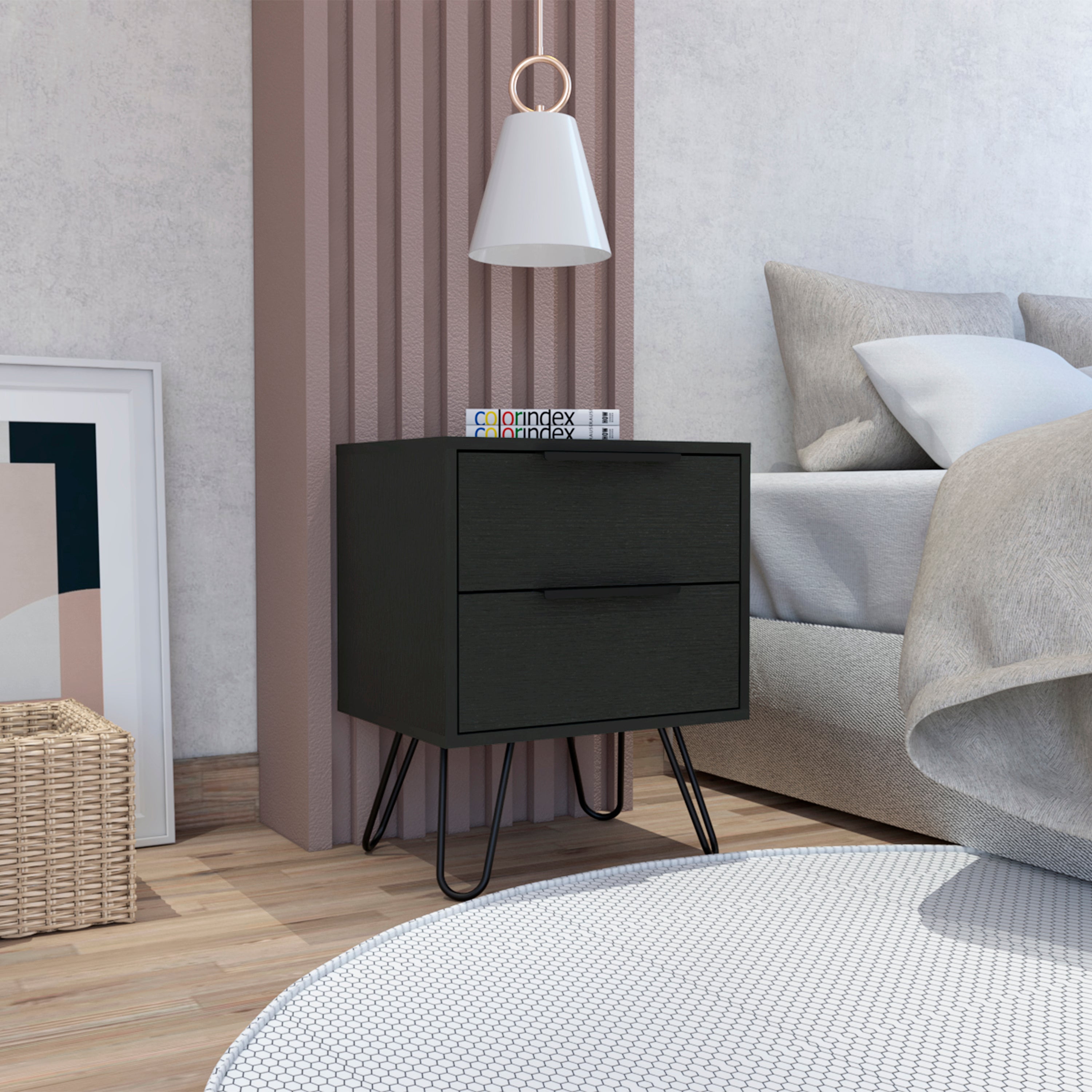 Black Wengue 2-Drawer Rectangle Nightstand
