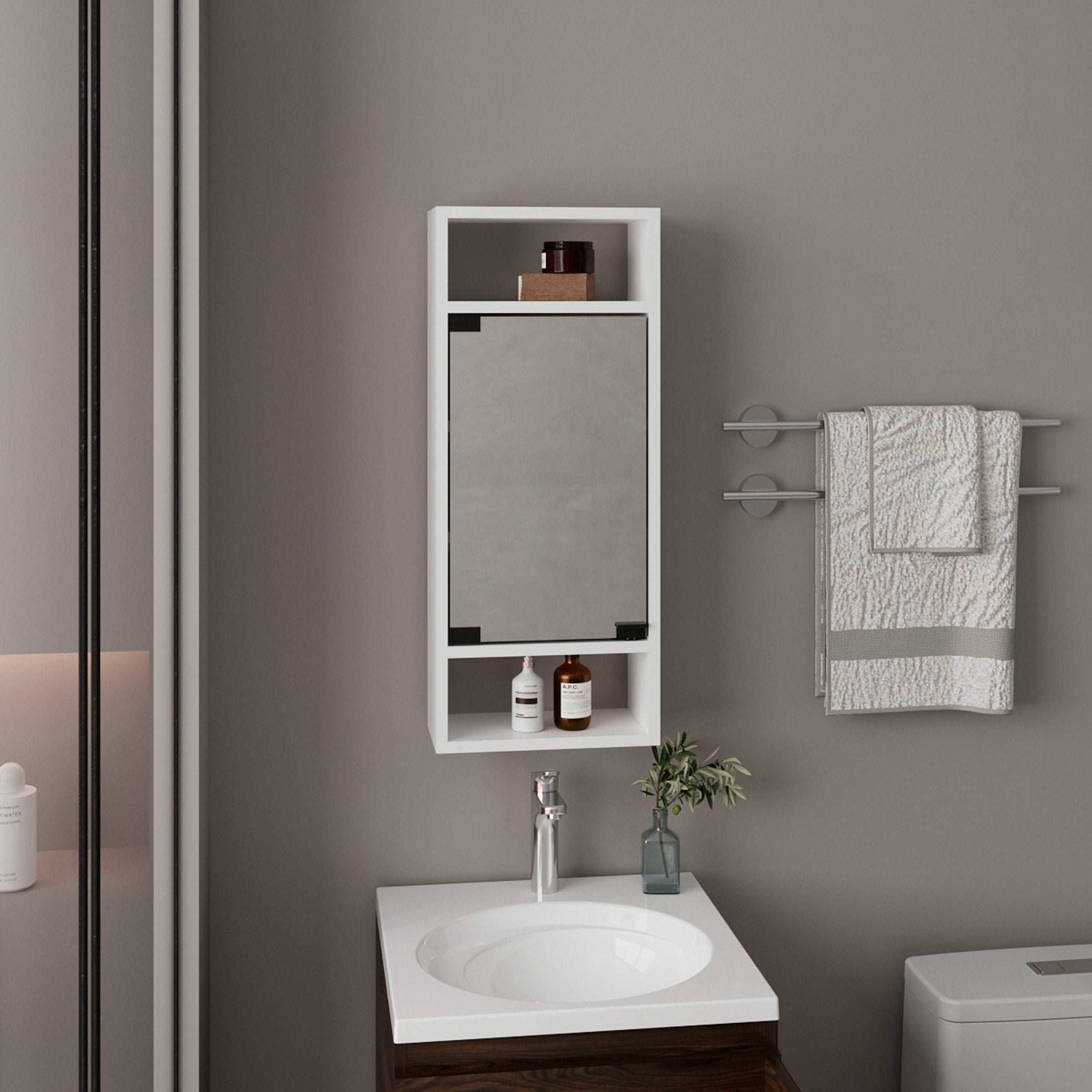 Medicine Cabinet, 1 Door, 5 Shelves, 1 Mirror, White