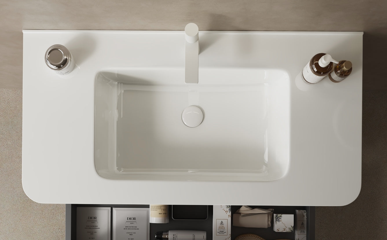 NOOR 36' Bathroom Sink without Cabinet, White Ceramic Basin