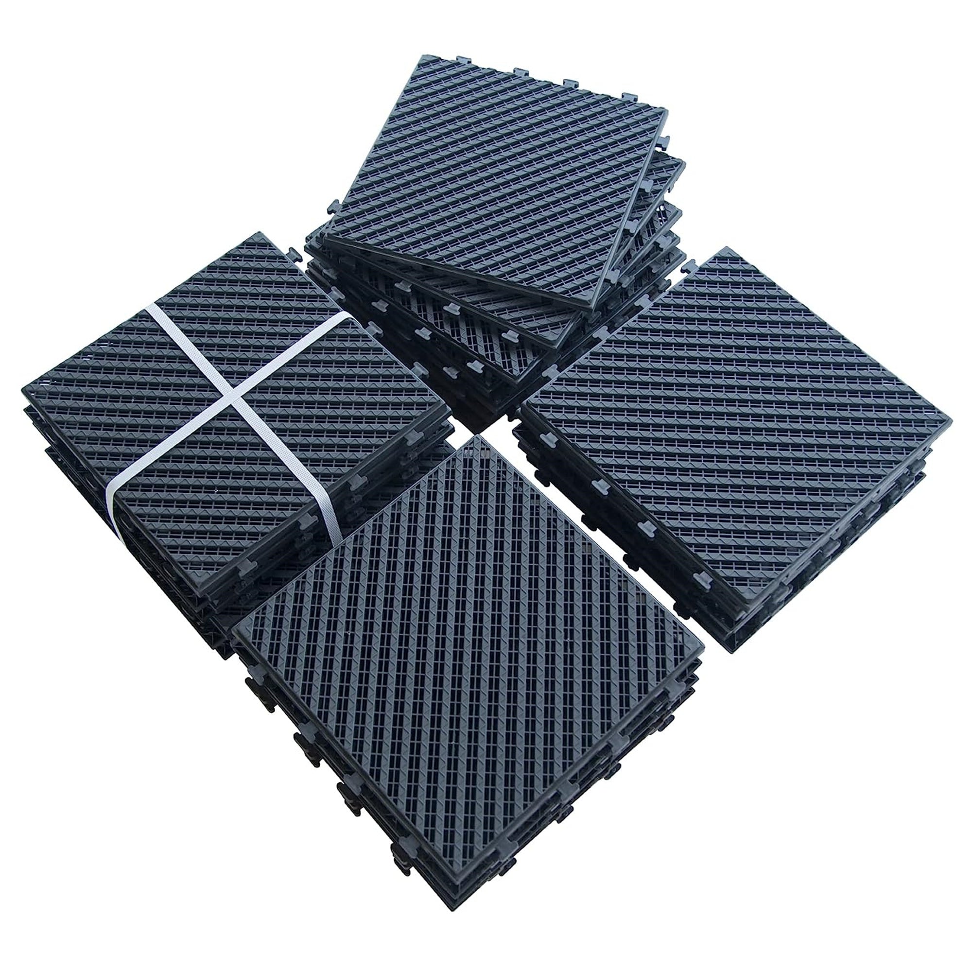 Patio Interlocking Deck Tiles, 12'x12' Square Composite Decking Tiles, Four Slat Plastic Outdoor Flooring Tile All Weather for Balcony Porch Backyard, (Dark Gray, Pack of 27)