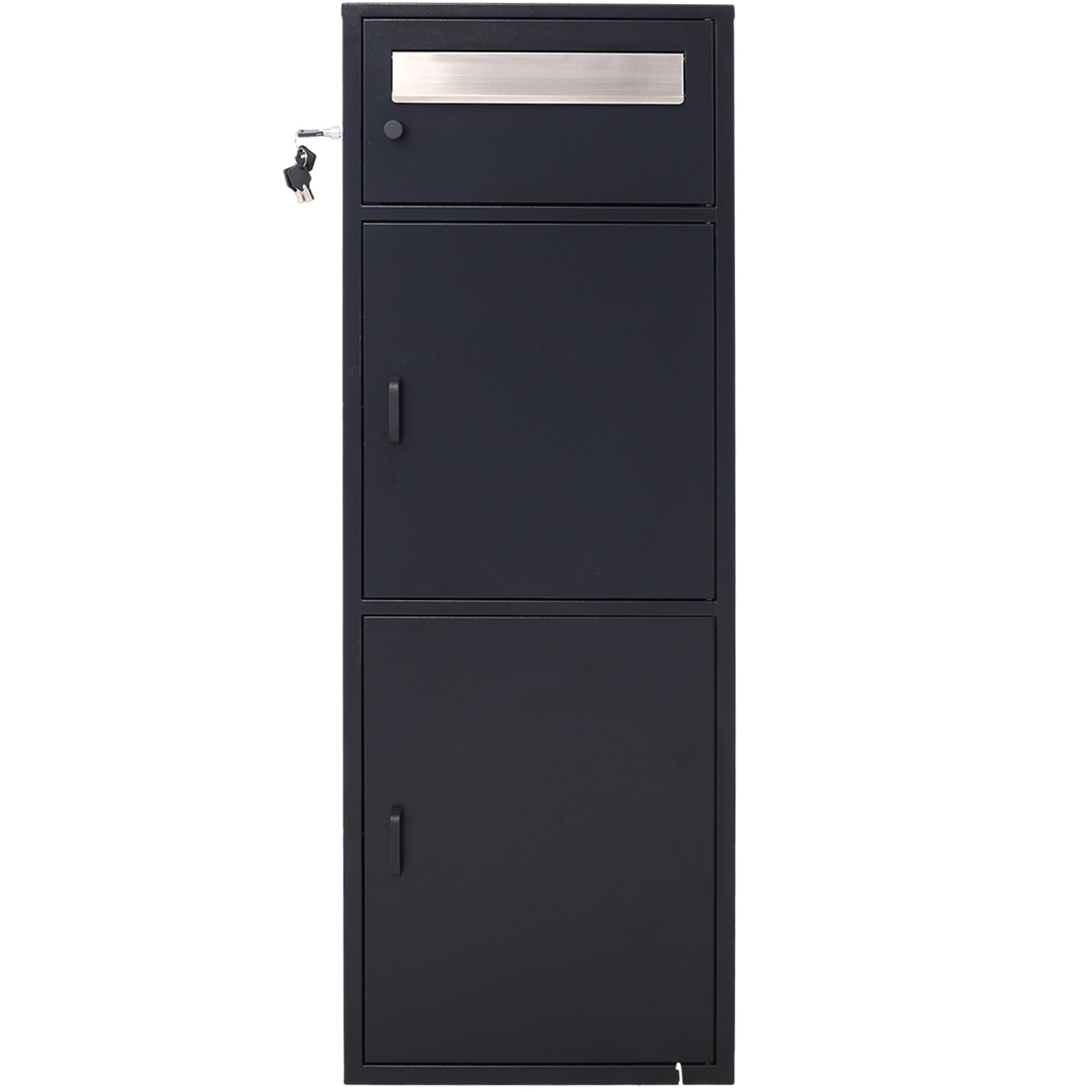 Large Steel Freestanding Floor Parcel Package Drop with Locking Letterbox Drop Mail Box with Multi Compartments, Black