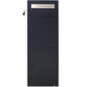 Large Steel Freestanding Floor Parcel Package Drop with Locking Letterbox Drop Mail Box with Multi Compartments, Black