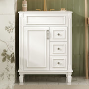 24' Bathroom Vanity with Ceramic Sink, Small Bathroom Sink Cabinet, Modern Cabinet with 2 Drawers and Adjustable Shelf