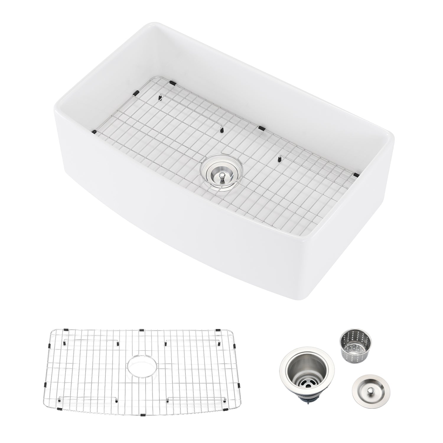 Fireclay 33' L X 20' W Farmhouse Arch Edge Apron Front Single Bowl Kitchen Sink