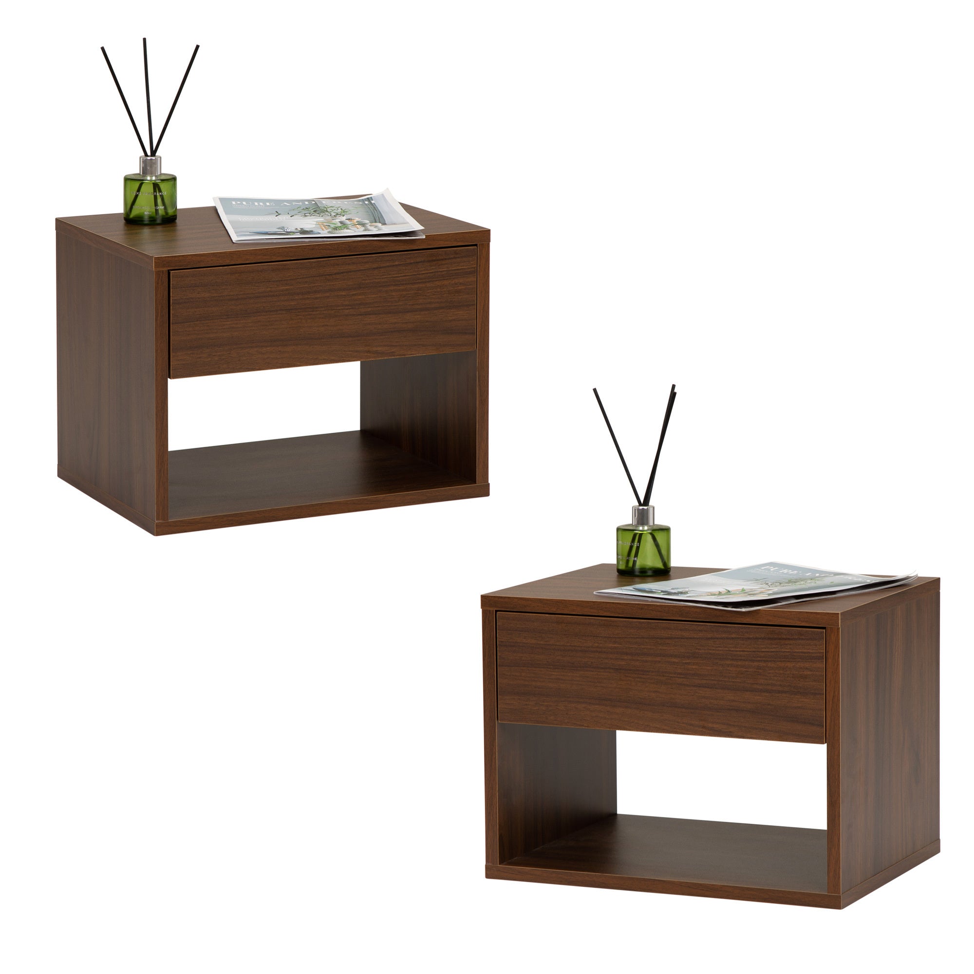 Wall mounted bedside table set of two - Walnut color