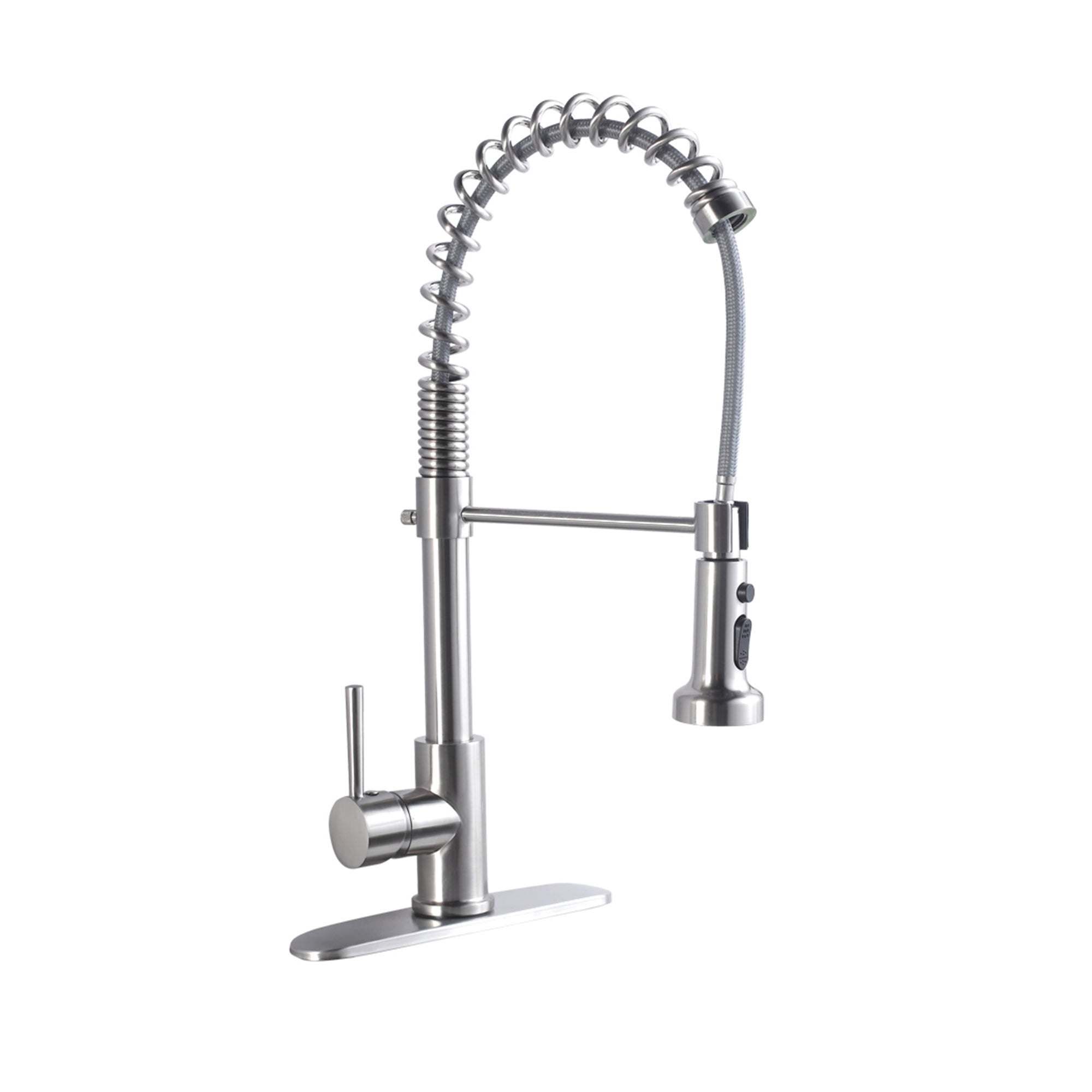 21-Inch Commercial Kitchen Faucet with Dual Function Pull-Down Sprayhead in Brushed Nickel Finish, Stainless Steel
